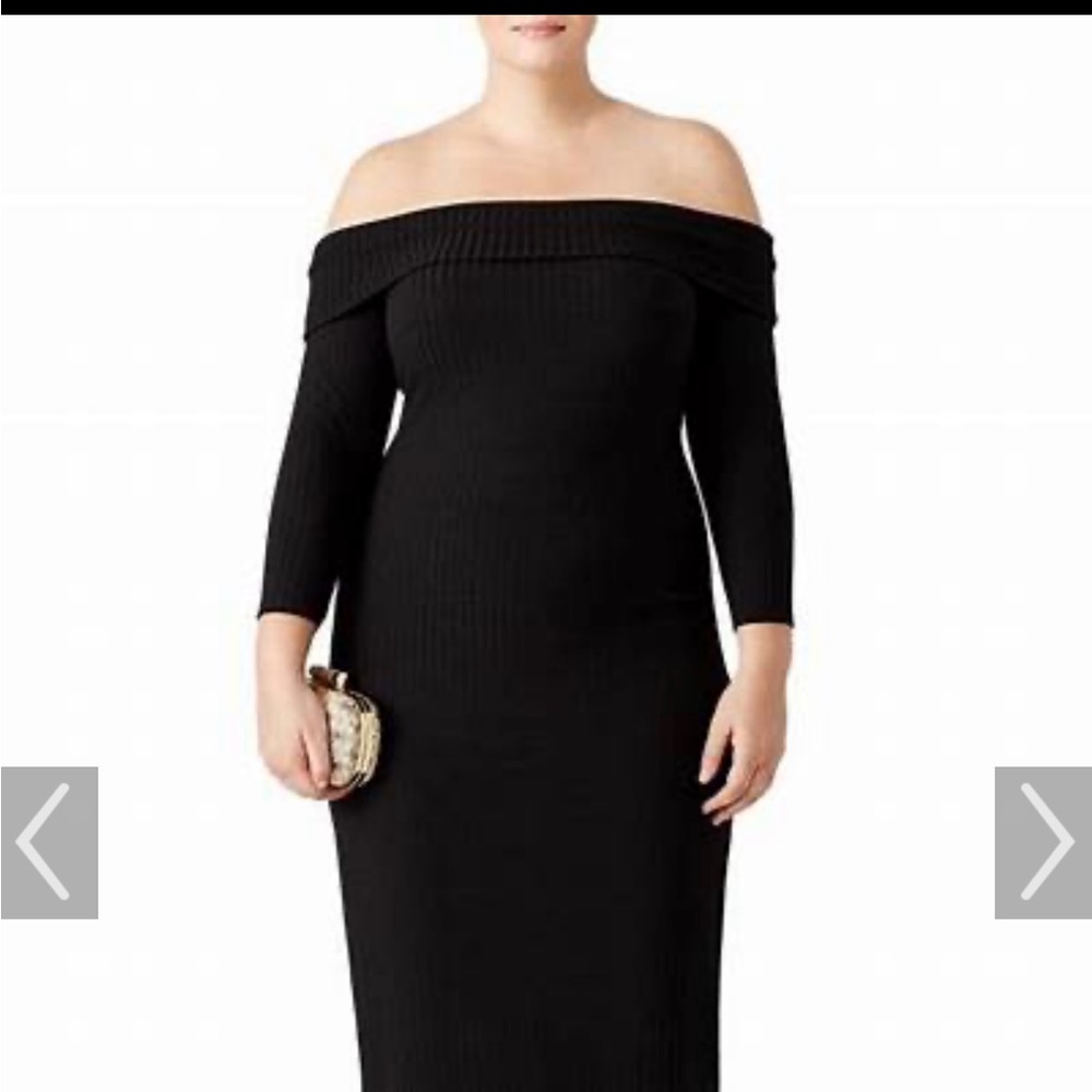Eloquii Black Off-Shoulder Ribbed Midi Dress